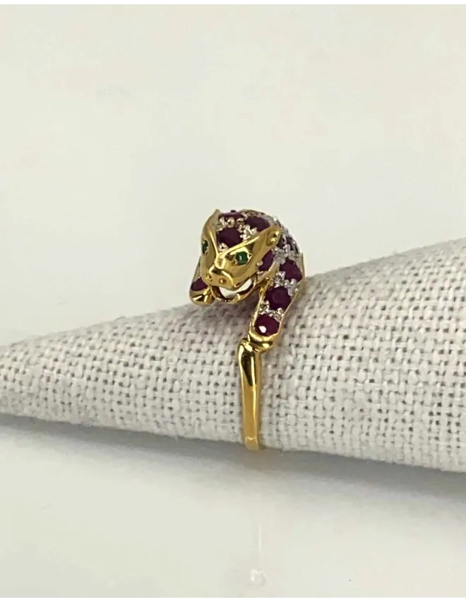 Bague Léopard Or, Rubis, Diamants & Emeraudes