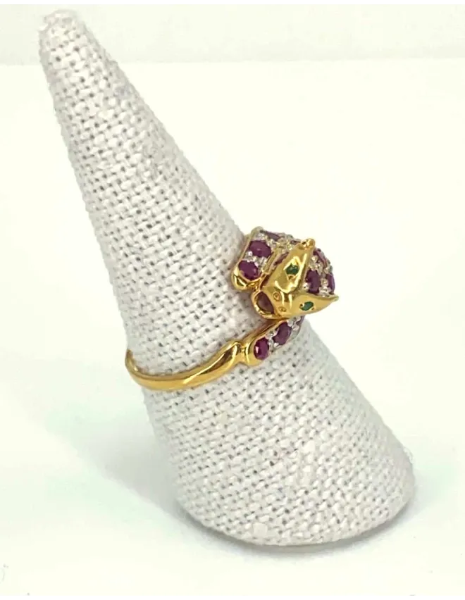 Bague Léopard Or, Rubis, Diamants & Emeraudes