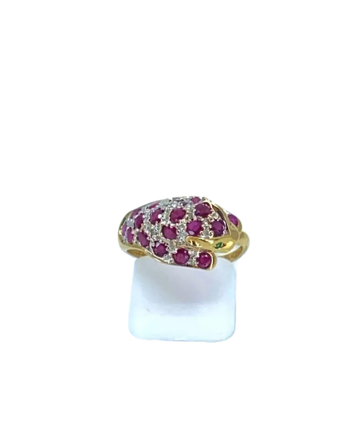 Bague Léopard Or, Rubis, Diamants & Emeraudes