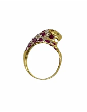 Bague Léopard Or, Rubis, Diamants & Emeraudes