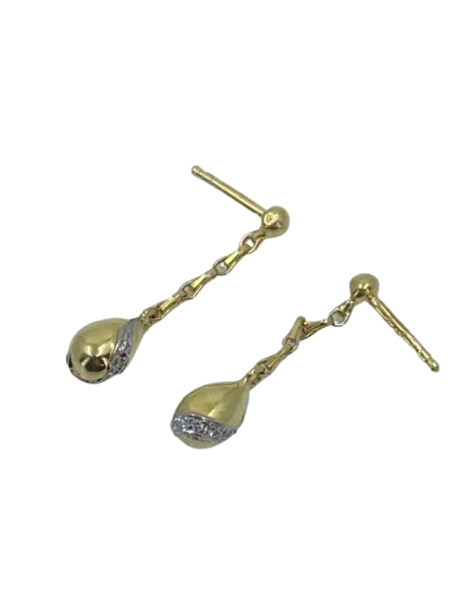 Pendants d'Oreilles Cartier Vintage, Diamants, Or Jaune et Blanc