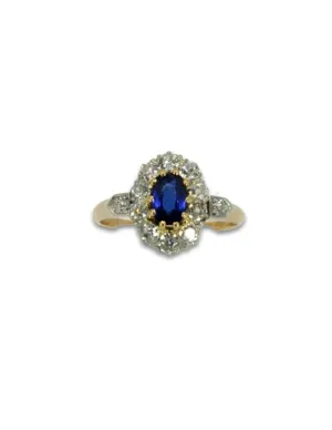 Bague Pompadour Saphir Deep Blue et Diamants sur Platine et Or