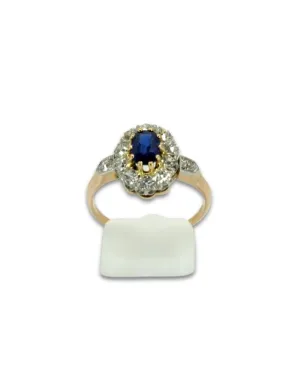 Bague Pompadour Saphir Deep Blue et Diamants sur Platine et Or 2