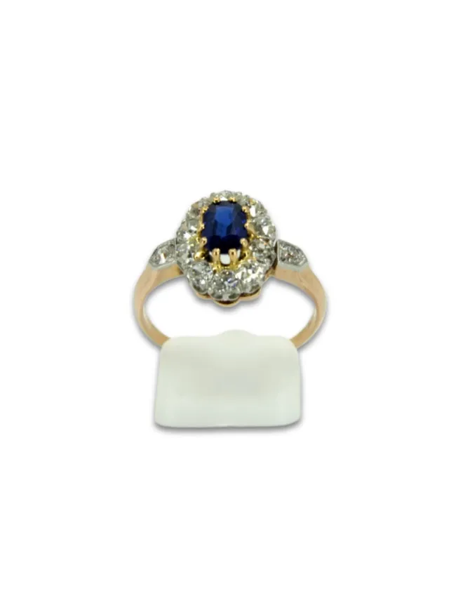 Bague Pompadour Saphir Deep Blue et Diamants sur Platine et Or