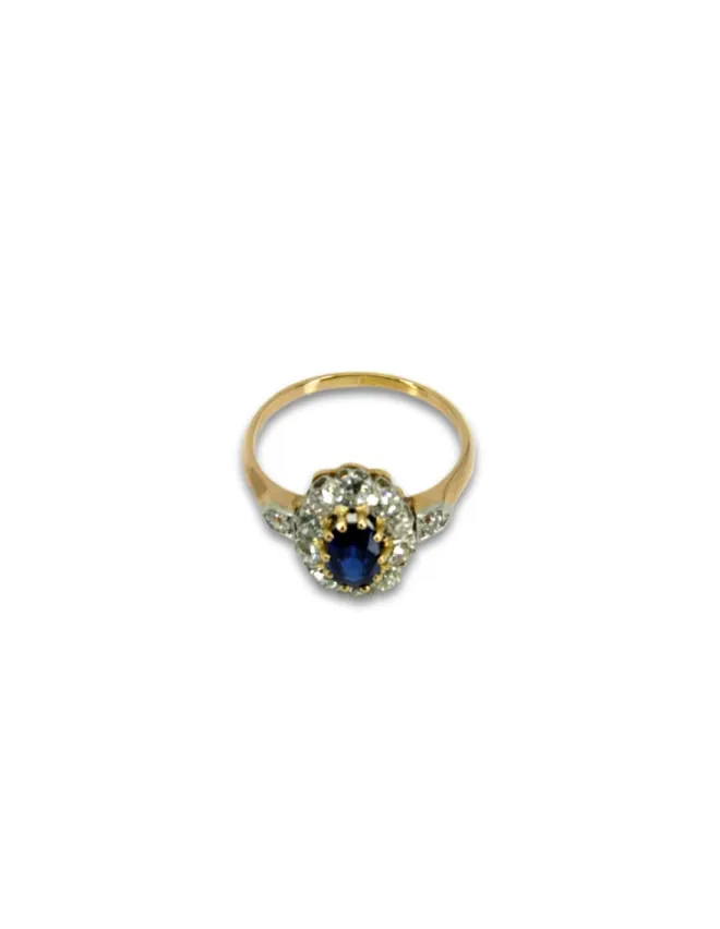 Bague Pompadour Saphir Deep Blue et Diamants sur Platine et Or