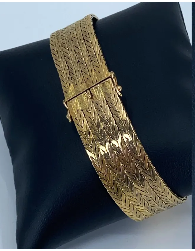 Bracelet Vintage Mailles Chevrons Or et Diamants