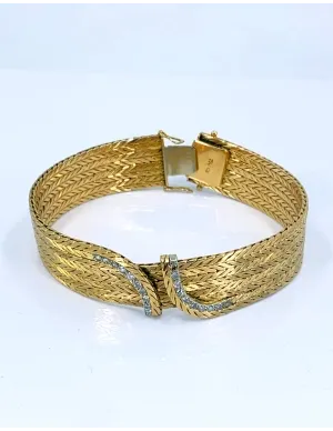Bracelet Vintage Mailles Chevrons Or et Diamants