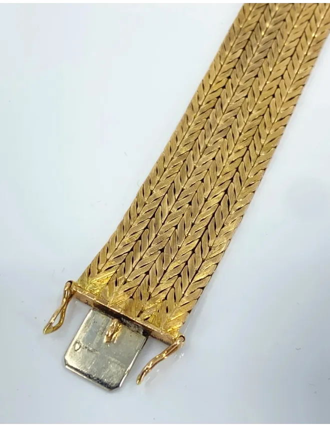 Bracelet Vintage Mailles Chevrons Or et Diamants