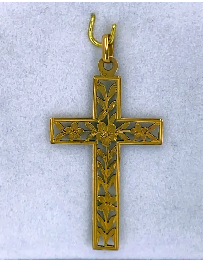 Crucifix Pendentif Vintage Or Jaune