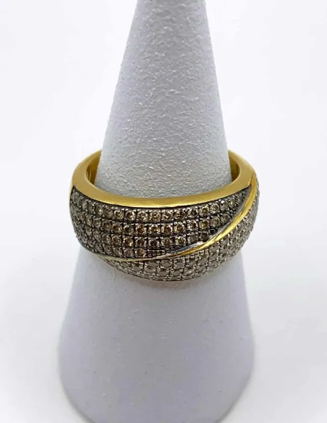 Bague Croisée Pavage Diamants Bicolores