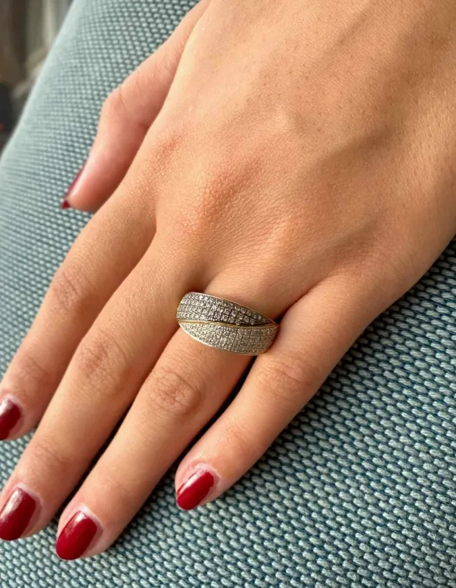 Bague Croisée Pavage Diamants Bicolores