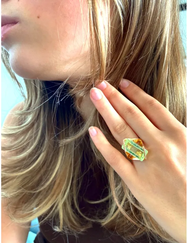 Bague Design Or Jaune & Spinelle Verte