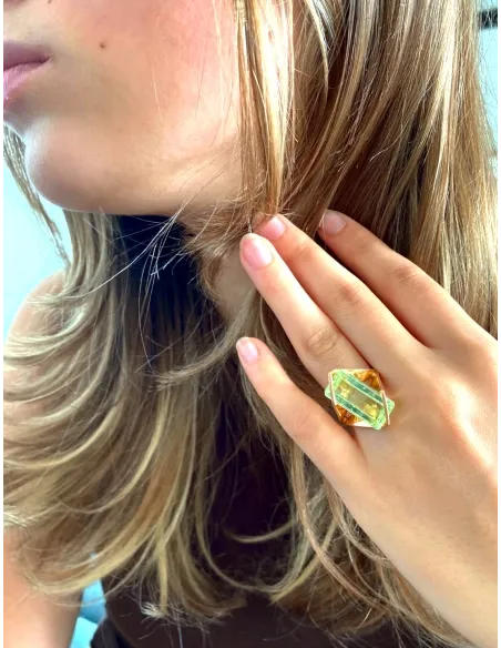 Bague Design Or Jaune & Spinelle Verte