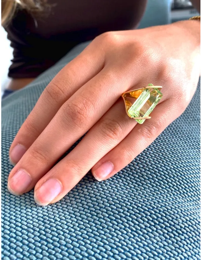 Bague Design Or Jaune & Spinelle Verte