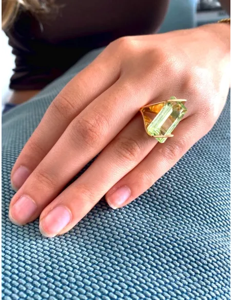 Bague Design Or Jaune & Spinelle Verte