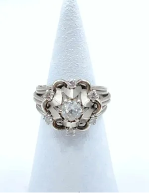 Bague Vintage Or Gris, Platine et Diamants