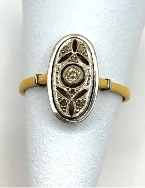 Bague Vintage Art-déco Or Jaune, Or Blanc et Diamants