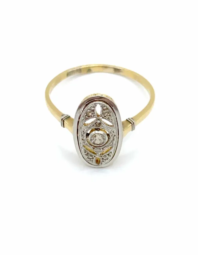 Bague Vintage Art-déco Or Jaune, Or Blanc et Diamants