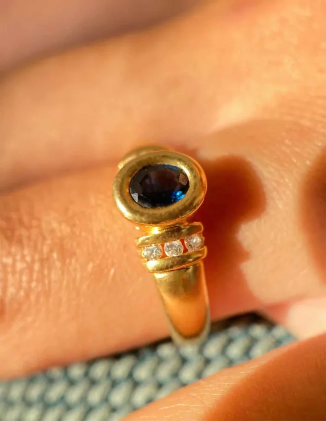 Bague Or Jaune 18k, Saphir & Diamants