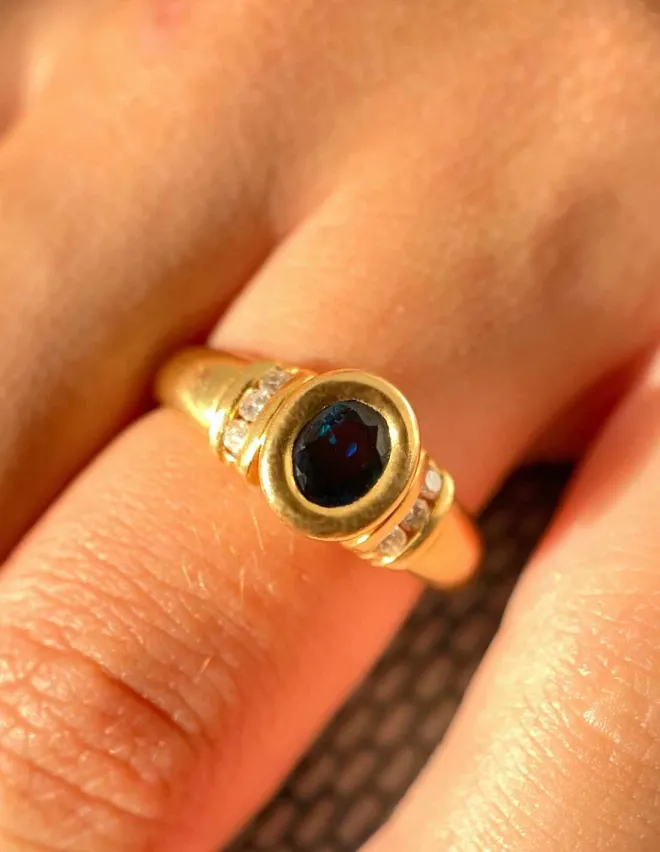 Bague Or Jaune 18k, Saphir & Diamants