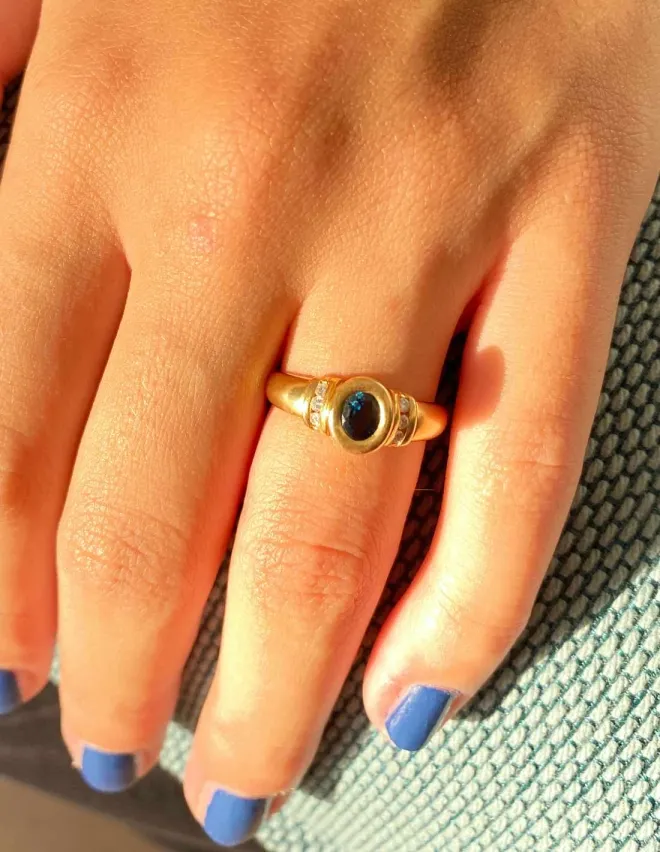 Bague Or Jaune 18k, Saphir & Diamants