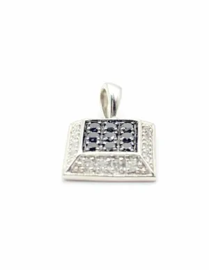 Pendentif Or Blanc Pavé Diamants Noirs et Blancs 2
