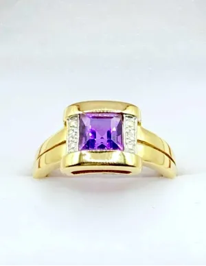 Bague Or Jaune, Or blanc, Améthyste et Diamants 2