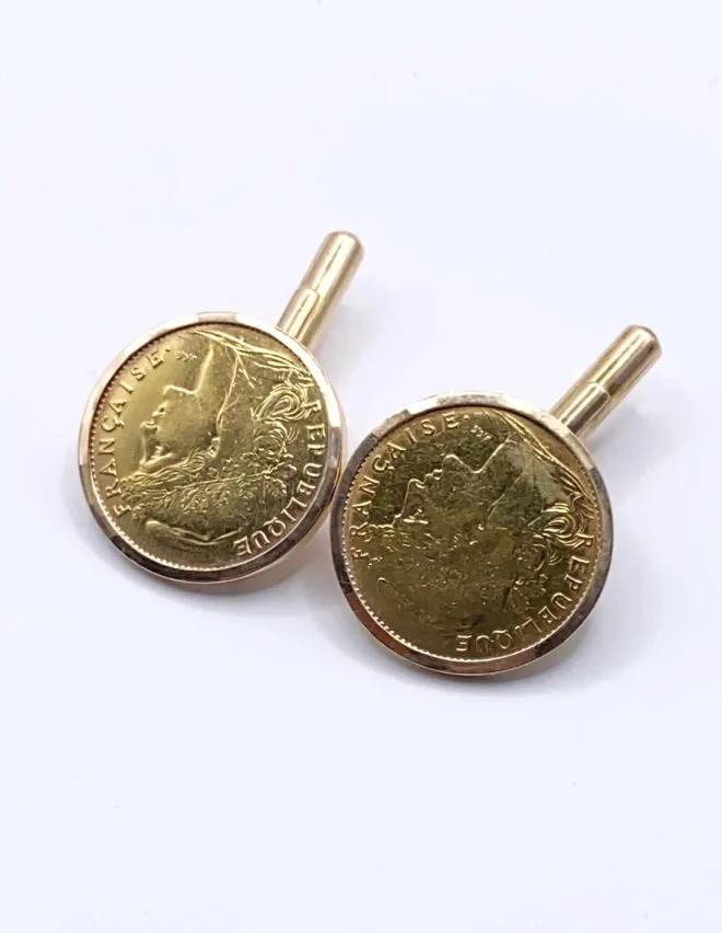 Paire de Boutons de Manchette Pièces Montées 10 Francs Marianne