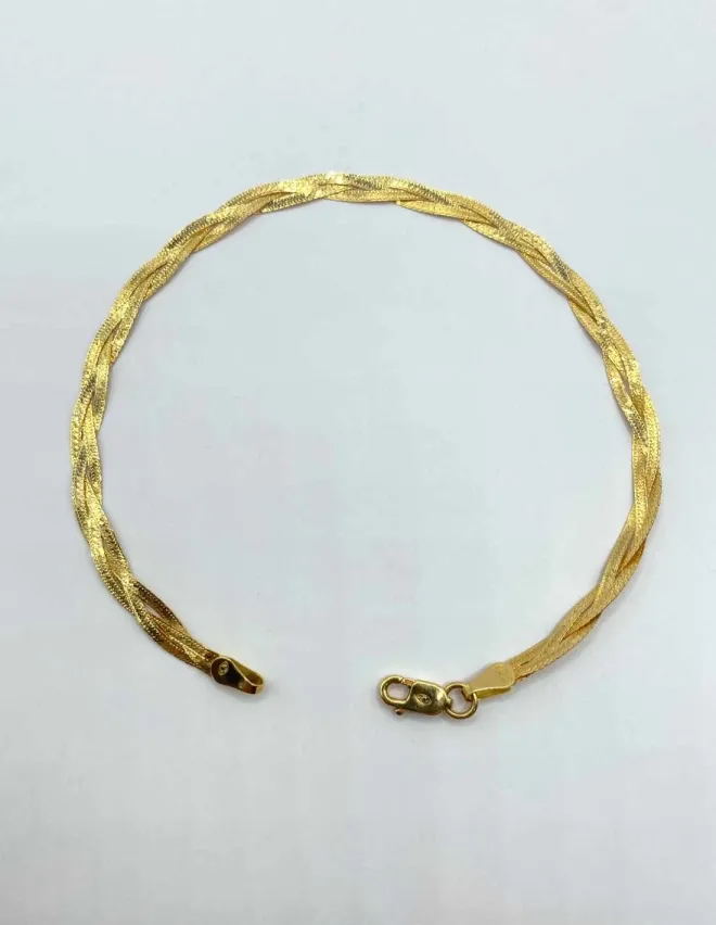 Bracelet Plat Tressé Or Jaune 18K