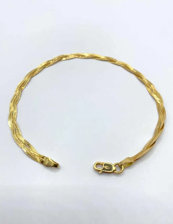 Bracelet Plat Tressé Or Jaune 18K