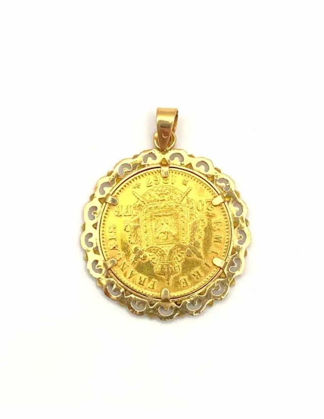 Pendentif Vintage en Or 18k  & Pièce 20 Francs Or