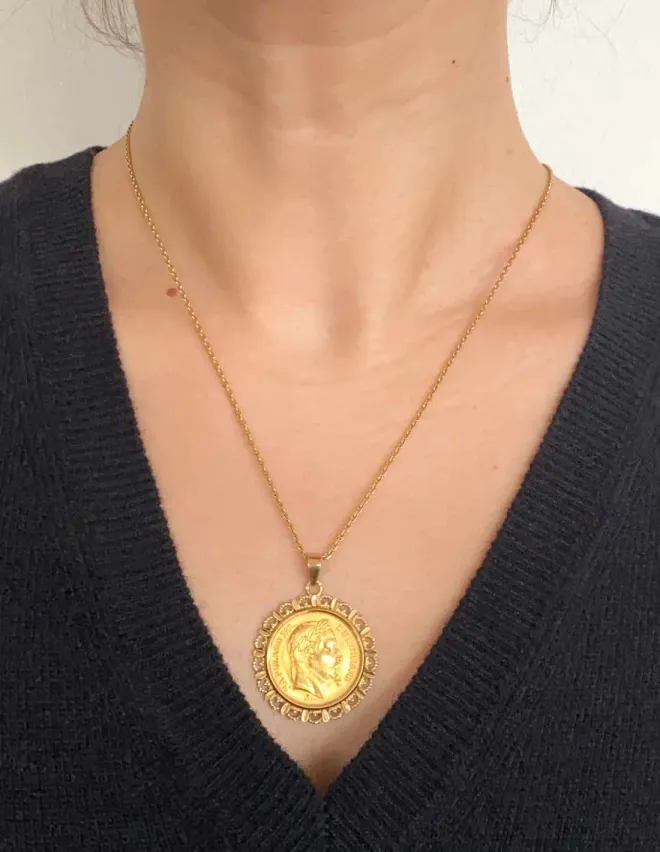 Pendentif Vintage en Or 18k  & Pièce 20 Francs Or