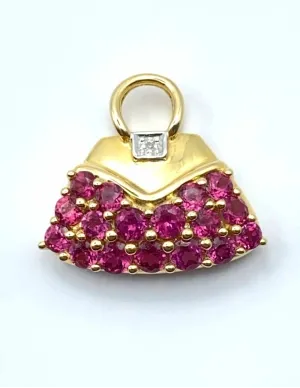Pendentif " Sac à Main" Or 18K, Rubis & Diamant