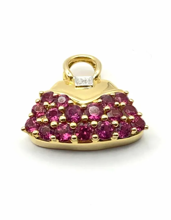 Pendentif " Sac à Main" Or 18K, Rubis & Diamant