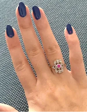 Bague Marquise Antique Or 18k Rubis et Diamants 2