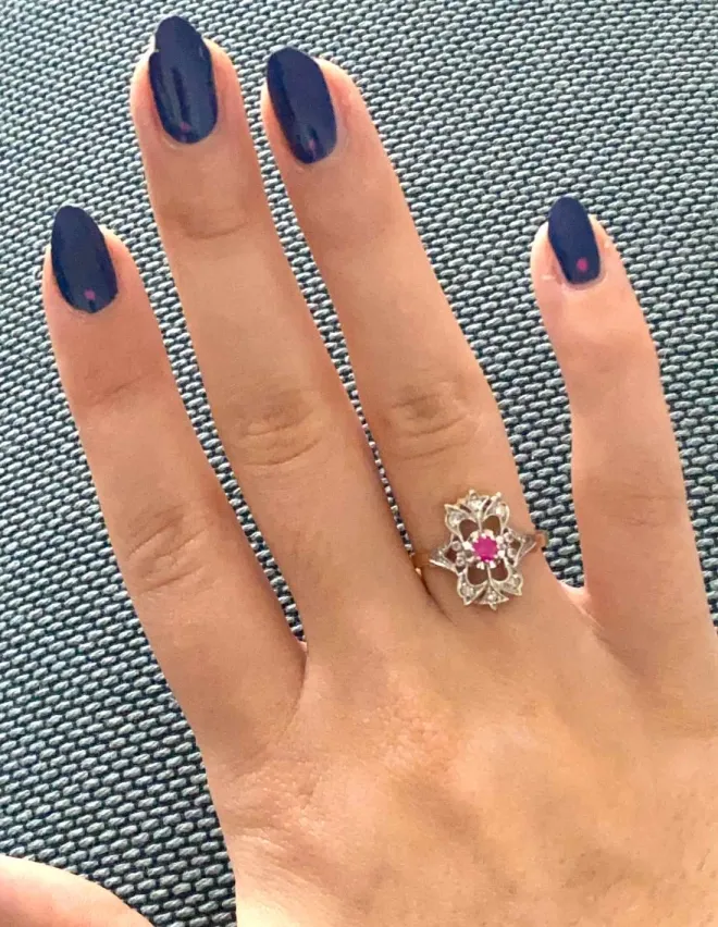 Bague Marquise Antique Or 18k Rubis et Diamants