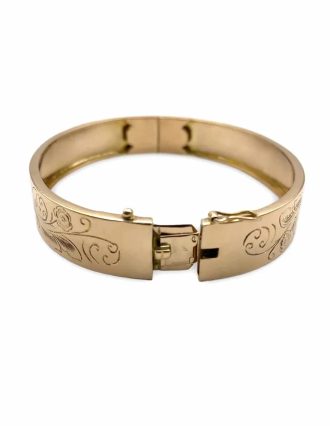 Bracelet Ancien Jonc Filigrane Ouvrant Or 18K