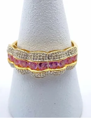 Bague Or 18k, Saphirs Roses & Diamants 2