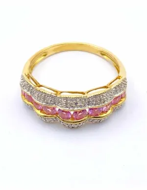 Bague Or 18k, Saphirs Roses & Diamants