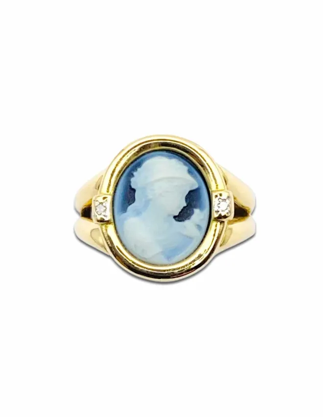 Bague Ancienne Camée Femme Or 18k & Diamants