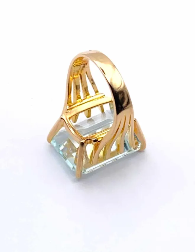 Bague Cocktail Vintage Aigue Marine & Or Jaune