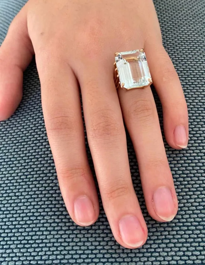 Bague Cocktail Vintage Aigue Marine & Or Jaune