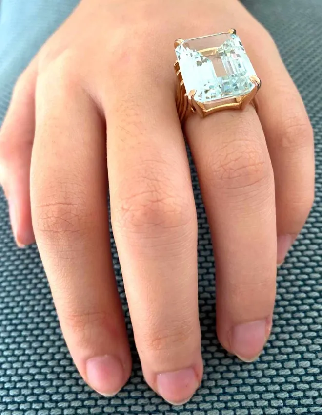 Bague Cocktail Vintage Aigue Marine & Or Jaune