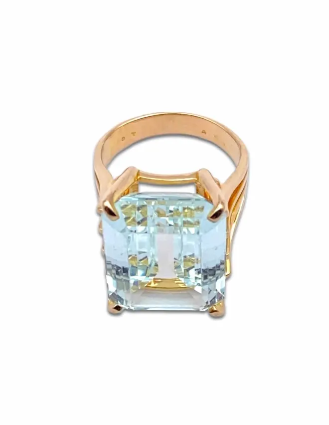 Bague Cocktail Vintage Aigue Marine & Or Jaune