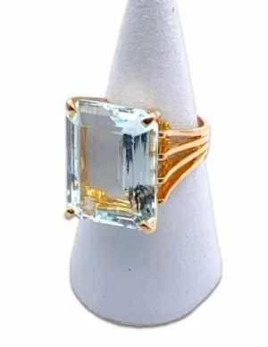 Bague Cocktail Vintage Aigue Marine & Or Jaune 2