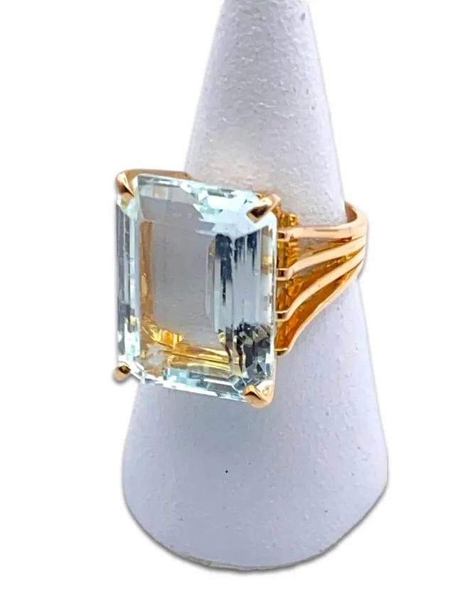 Bague Cocktail Vintage Aigue Marine & Or Jaune