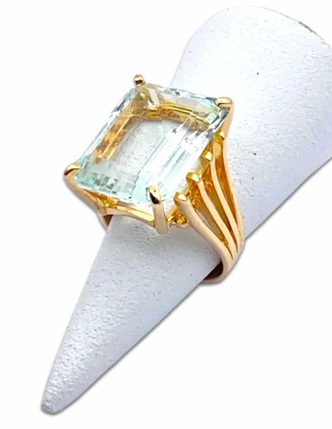 Bague Cocktail Vintage Aigue Marine & Or Jaune