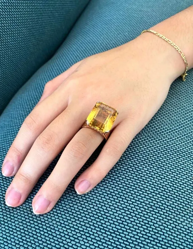 Bague Cocktail Vintage Citrine & Or Jaune 18k