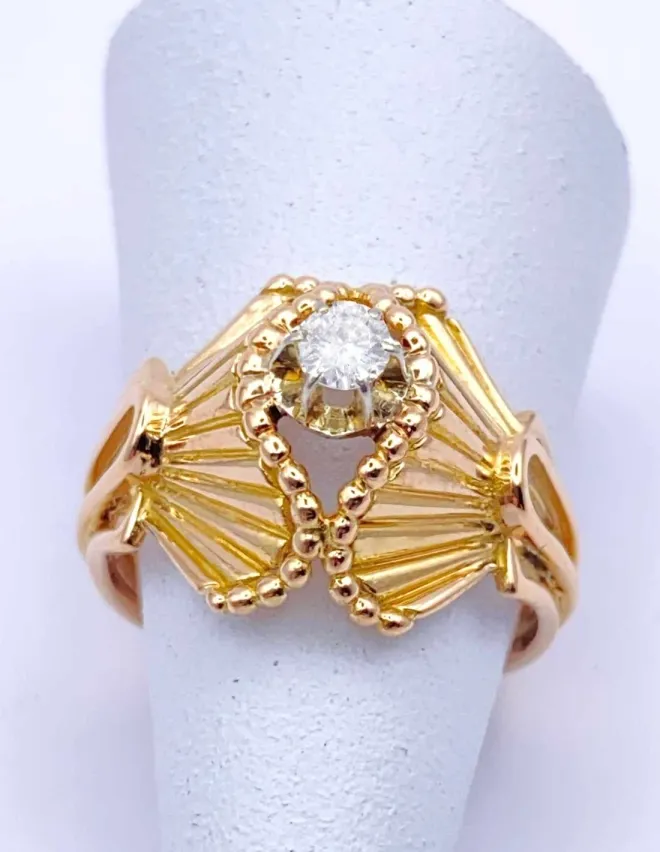 Bague Vintage Drapés Or Jaune 18K & Diamant