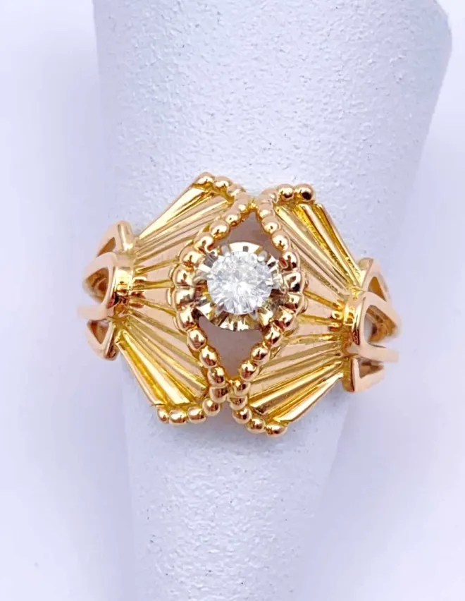 Bague Vintage Drapés Or Jaune 18K & Diamant